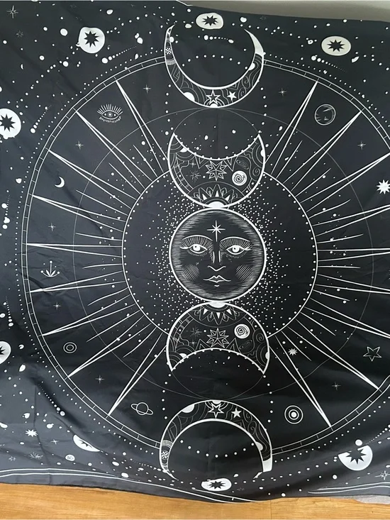 Mystic Moon Phase Wall Tapestry - Black & White Celestial Design