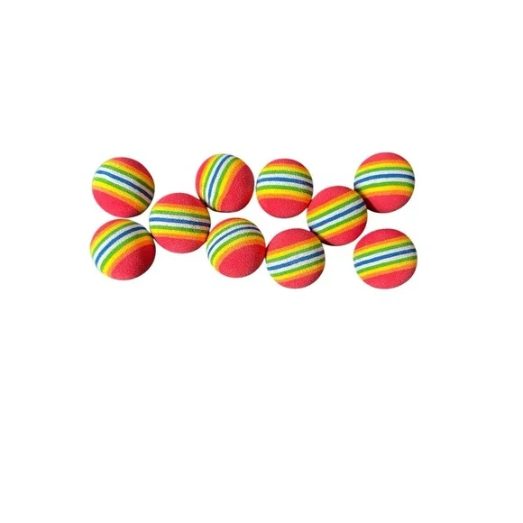 NEW lot of 10 cat‎ toy balls rainbow stripes soft
