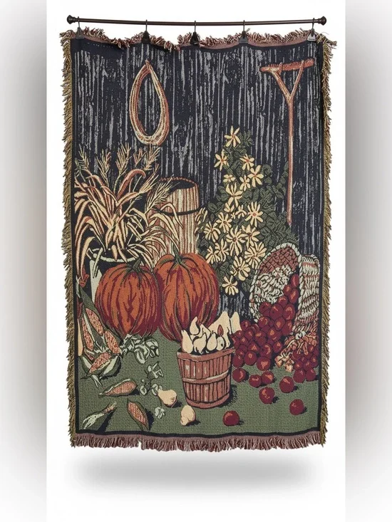 🌸VTG Early 90’s Harvest Pumpkins Tapestry Throw Blanket/Wall Hanging