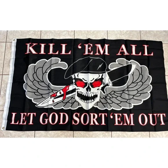 Kill Em All Flag Let God Sort Em Out US Military Skull Dagger Wings 3x5 F1308