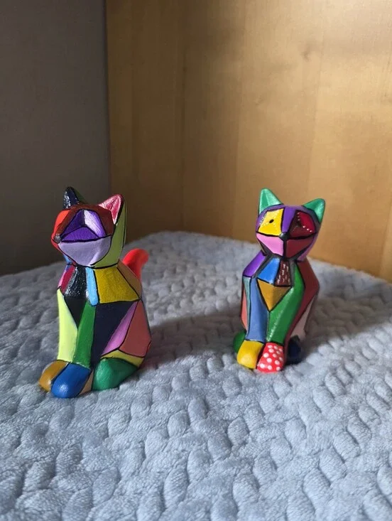 Colorful Geometric Ceramic Cat Figurine - Multicolor