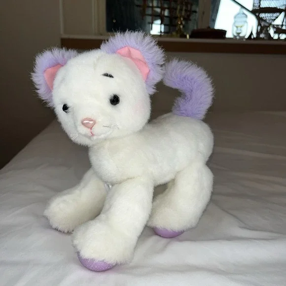 Mattel Barbie Perfectly Plush Fashion Cat Kitten White Purple 1991 Vintage Works