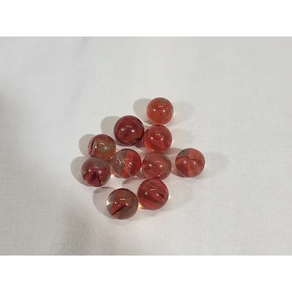 VINTAGE LOT 10 Dark Orange Red Glass Cats Eye‎ Marbles 16mm Swirl Toy Game EUC