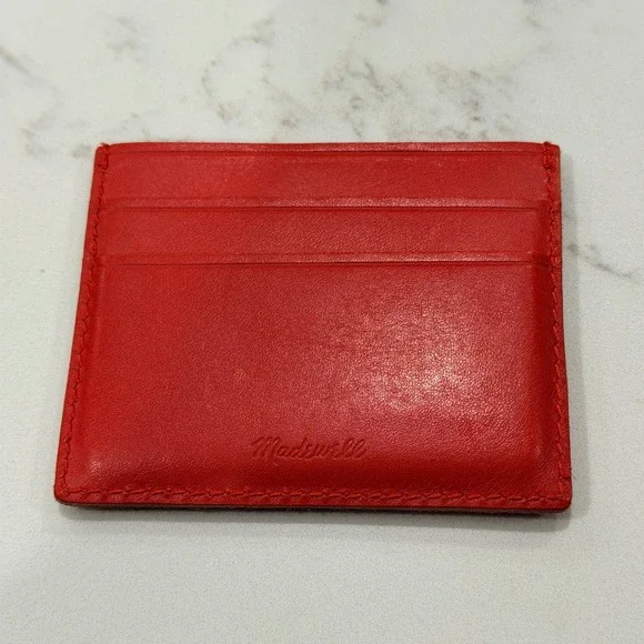 Madewell Orange Red Leather Card Case Wallet Slim Minimalist Unisex Cardholder
