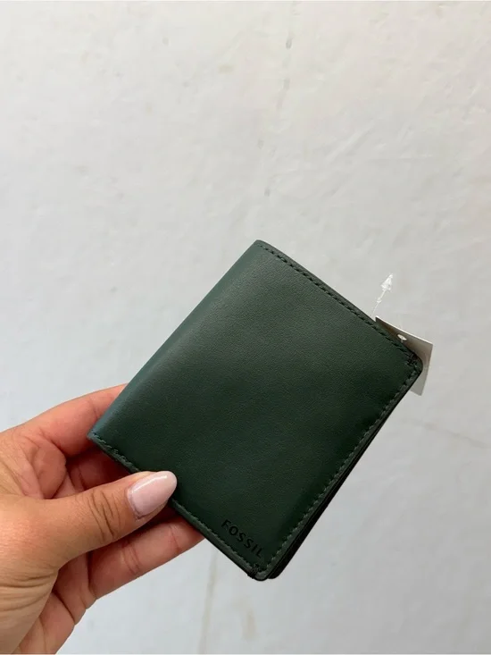 Fossil Dark Green Leather Bifold Wallet New With Tags