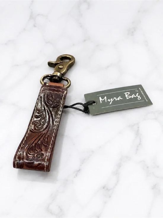 Myra Bag Tooled Leather Keychain Wristlet NWT Western Boho