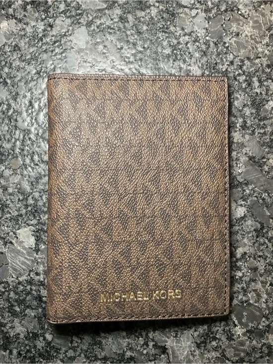 Michael Kors Brown Monogram Card & Passport Holder Wallet with Gold Logo