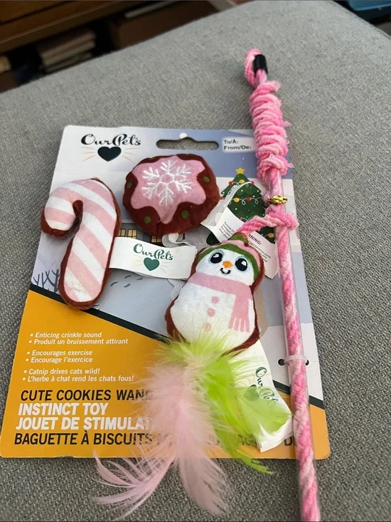 OurPets Cute Cookies Wand Instinct Cat Toy - New Holiday Edition - NWT