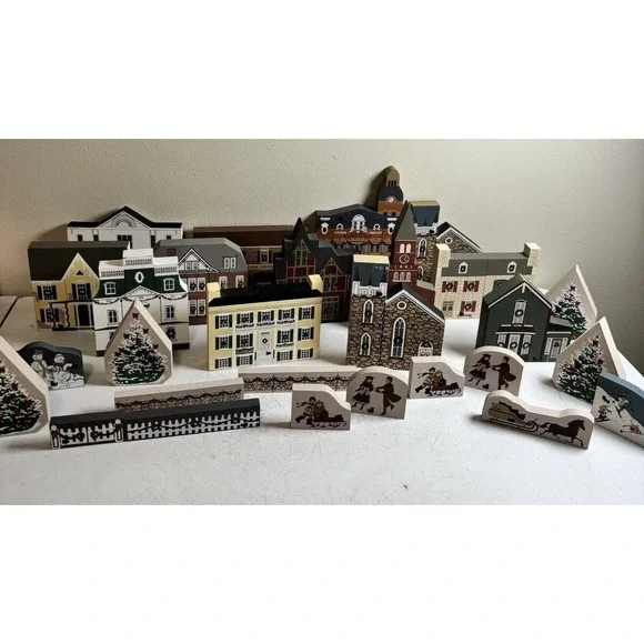 Cat's Meow Christmas Lot of 28Pcs Trees, Fences, Buildings, Horse & Buggy & More