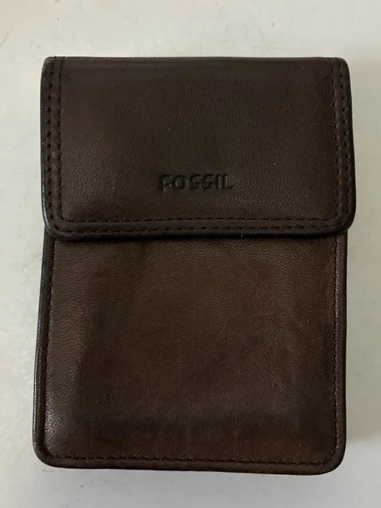 Vintage Fossil Dark Walnut Brown Leather Card & Snap Key/Money Pouch 90s EUC