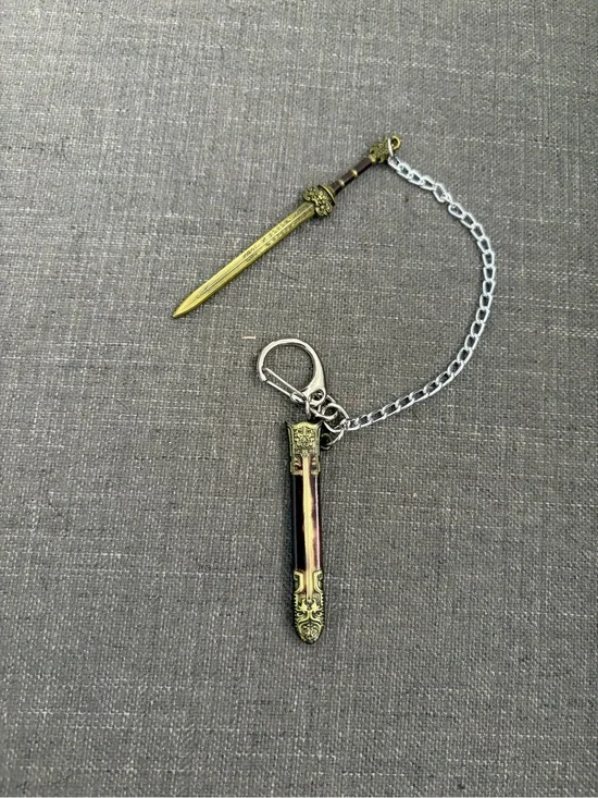 Mini Sword & Sheath Keychain Antique Gold Fantasy Medieval Style