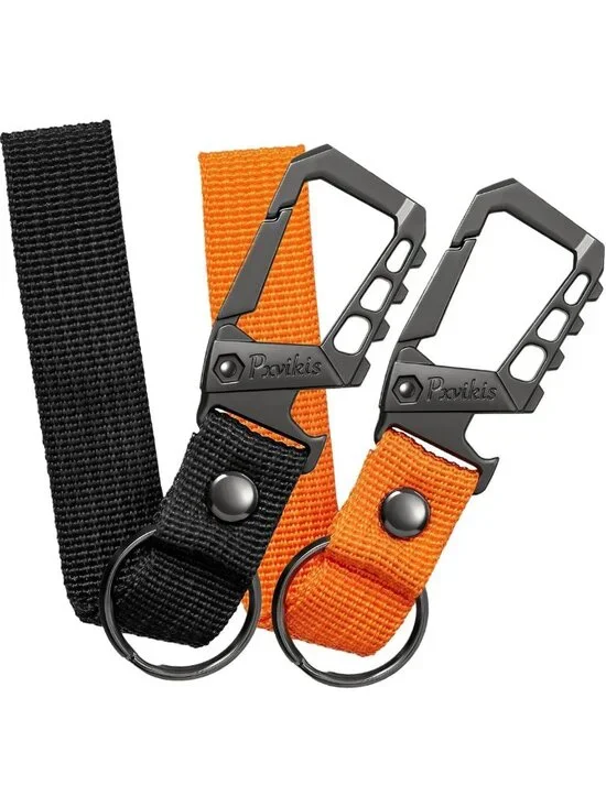 Heavy-Duty Metal Carabiner Keychain Clip with Bottle Opener & Lanyard Ring