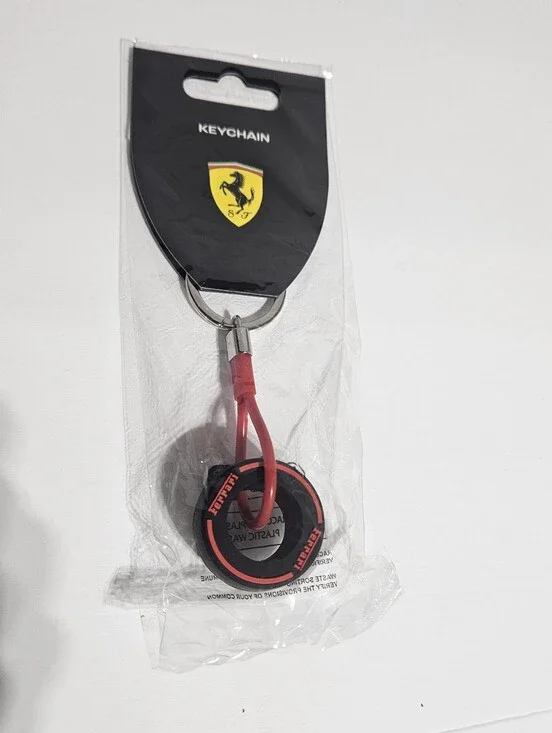 Ferrari Red and Black Round Tire Logo Keychain