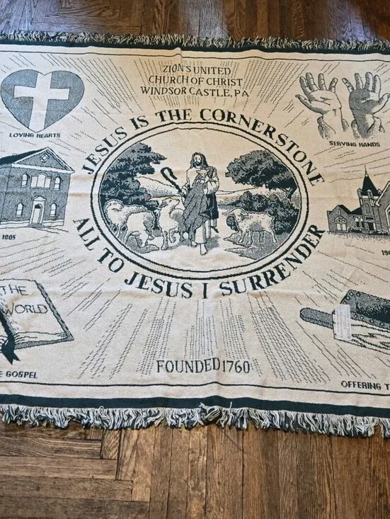 Vintage Zion's United Church of Christ Tapestry Blanket Windsor Castle PA 62x47