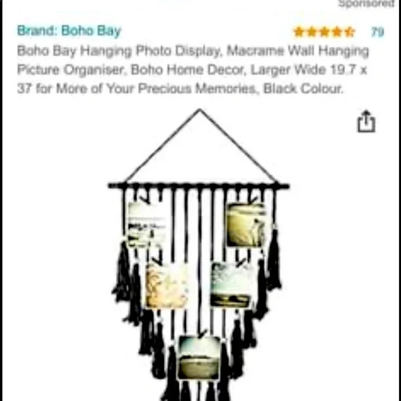 Black boho bay new wall hanging w picture clips