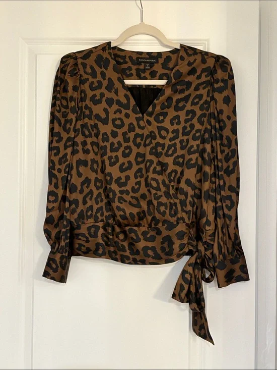 Banana Republic Brown and Black Leopard Wrap Blouse
