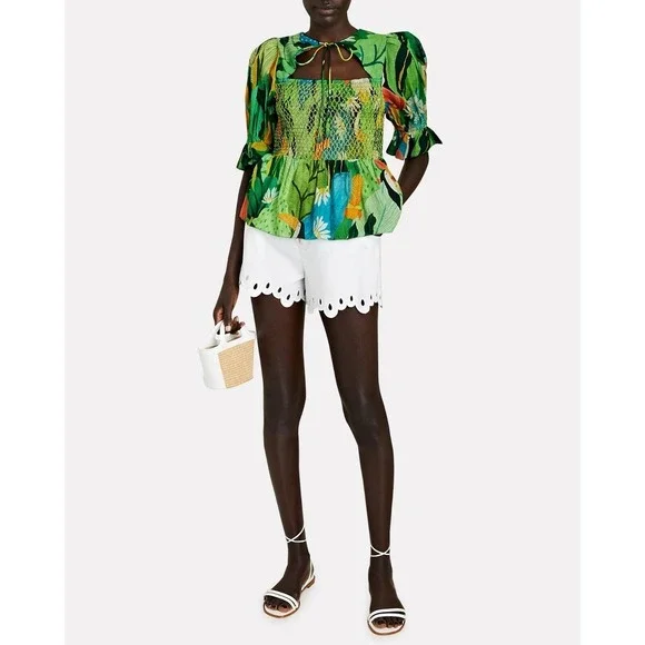 NEW!! FARM RIO Vintage Toucans Smocked‎ Peplum Top Blouse Tropical Small