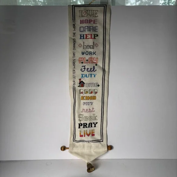 Handmade Cross Stitch Wall Hanging Four Letter Inspirational Words Marilyn Clark