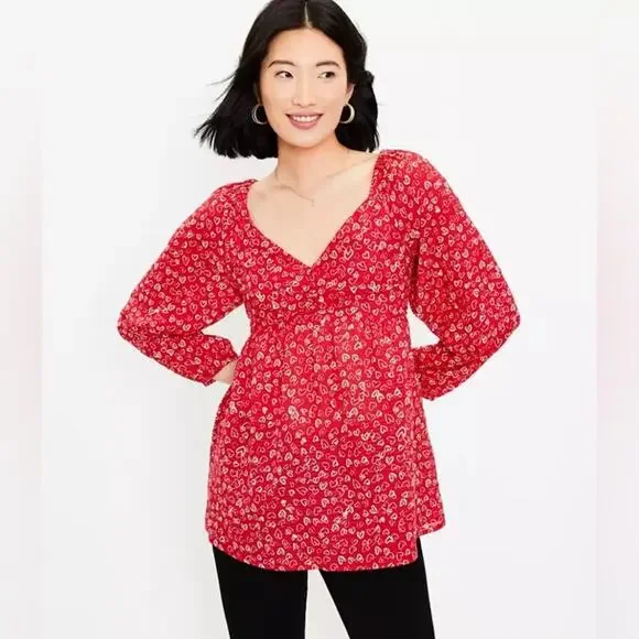 NEW LOFT Heart Cinched Sweetheart Neck Blouse - Size 8