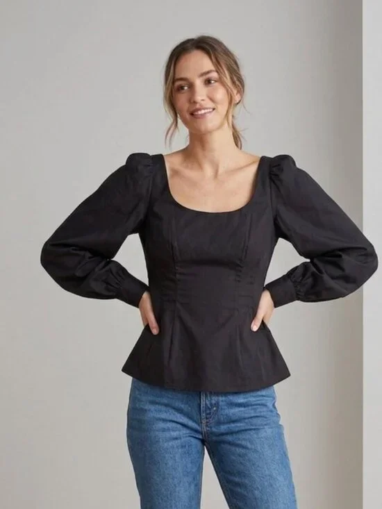 Tuckernuck Pomander Place Black Square-Neck Blouse (Size M)