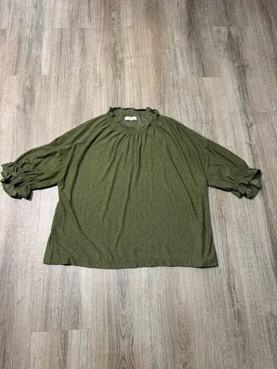Madewell Women's Olive Green Puff Sleeve Swiss Dot Blouse