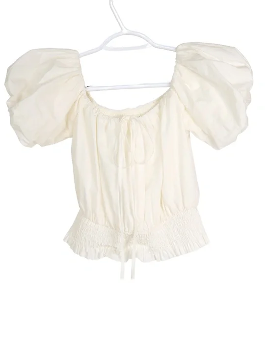 ASTR The Label White Puff Sleeve Blouse XS Smocked Waist Romantic Crop Top