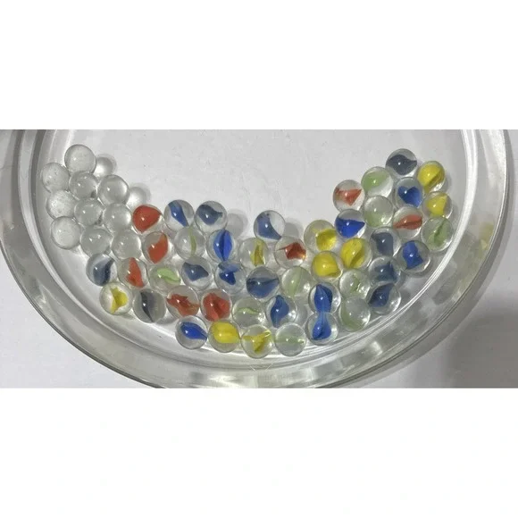 Banana Cats Eye Marble Peewee Mini Marble Mixed LOT of 57  Clear & Multi Colored