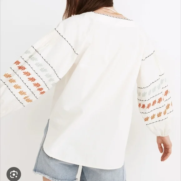 Madewell Womens Shirt Small Ivory Peasant Cottage Embroidered Fall Thanksgiving