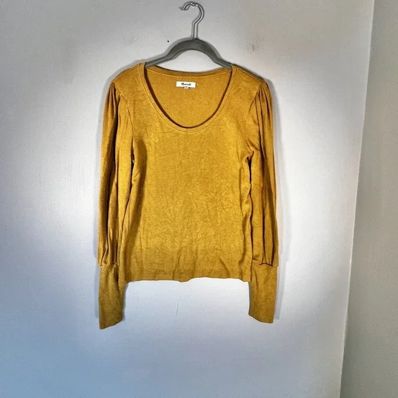 Madewell Mustard Yellow Puff Sleeve Scoop Neck Knit Top XS
