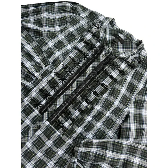 J Crew Plaid Embroidered Shirt Womens M Green Black Button Down Long‎ Sleeve Top