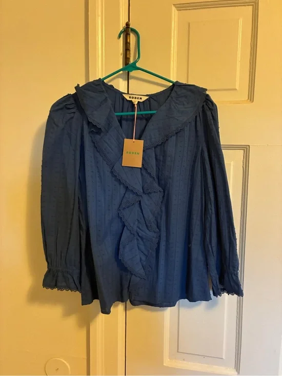 Boden NWT Navy Ruffle-Trim Blouse