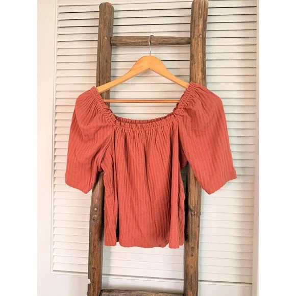 Madewell‎ Ribbed Puff Sleeve Top S Terracotta