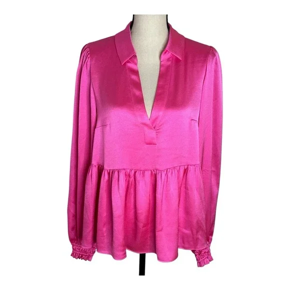 Lilly Pulitzer‎ Jaylene Dark Pink Party Puff Long Sleeve Jacquard Size 10