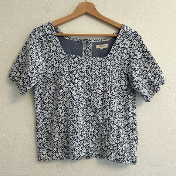 Madewell Blue Floral Square Neck Button-Back Top Size‎ XS