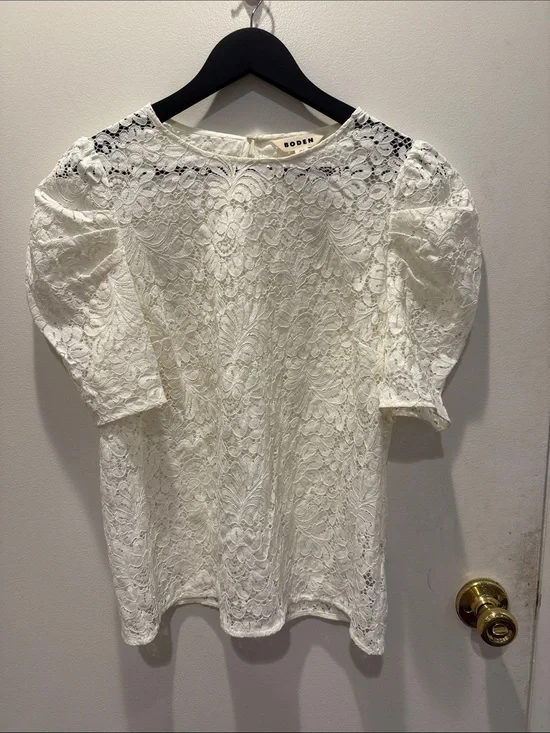 Boden Cream Lace Puff-Sleeve Blouse