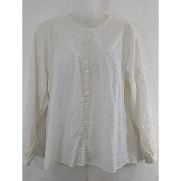 Madewell Medium Swiss Dot Shirt Off White Boho Prairie Puff Sleeve Cottagecore