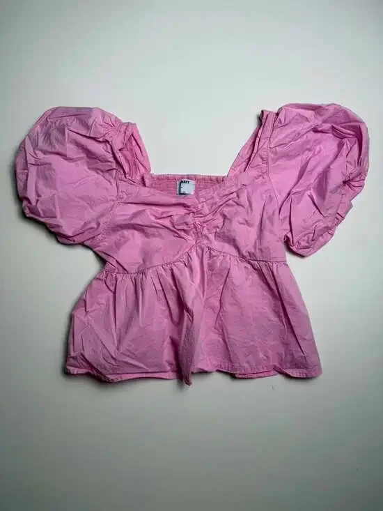 Barbie Pink Puff Sleeve Ruched Fairy Babydoll Milkmaid Cute Blouse Top Size M