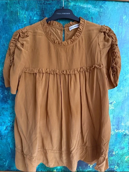Ulla Johnson Mustard Ruffle-Detail Short Sleeve Blouse