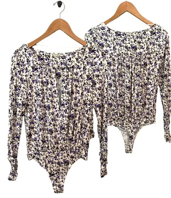 NWOT Intimately Free People XS Purple Floral V Neck Cutout Bodysuit Cottagecore