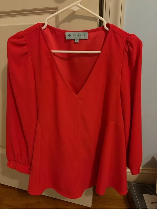 Tuckernuck Bright Red V-Neck Puff Sleeve Blouse