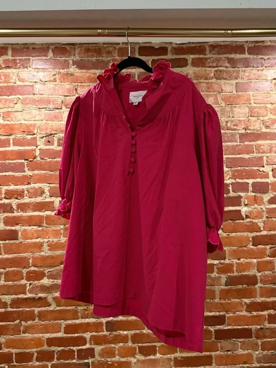 Tuckernuck Magenta Ruffle Collar Peasant Blouse