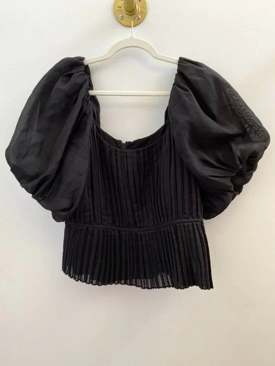Banana Republic Black Pleated Puff Sleeve Top NWT Size 12