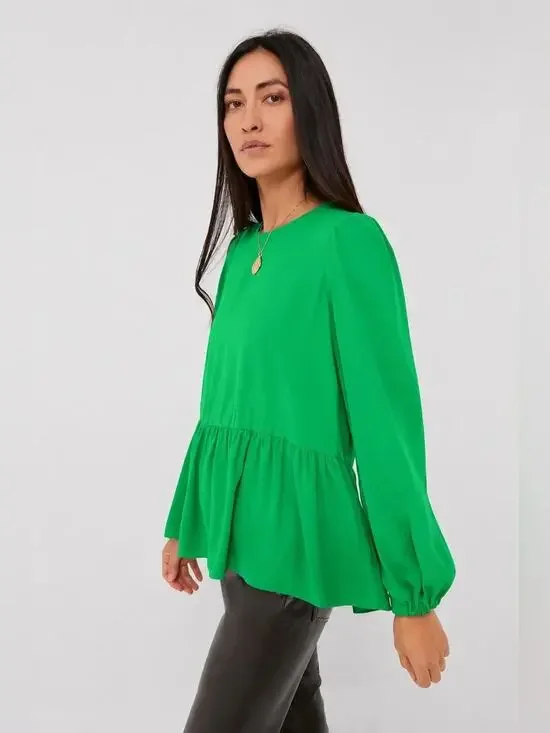 Pomander Place Carlota Peplum Blouse Emerald Green Size Medium