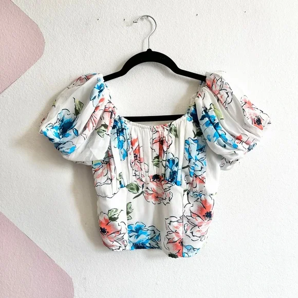 Abercrombie & Fitch‎ White Puff Sleeve Top Milkmaid Boho Renaissance XS