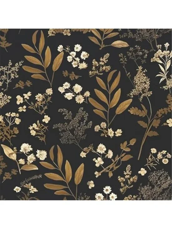 Peel & Stick Wallpaper Black Gold Floral Removable Vintage Contact Paper 48 SqFt