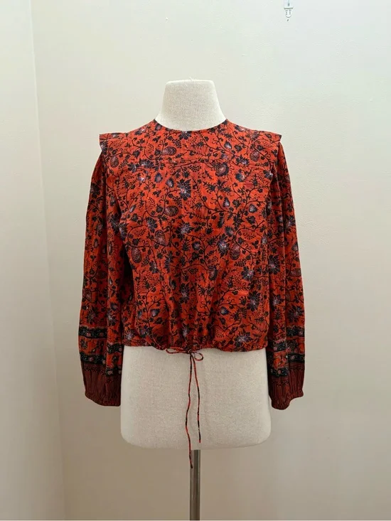 Ulla Johnson $320 Orange Poppy Prisha Blouse Size 6 Small Cottage Core Boho Chic