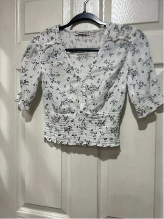 Women's Abercrombie & Fitch Floral Blouse, Size S, White and Black