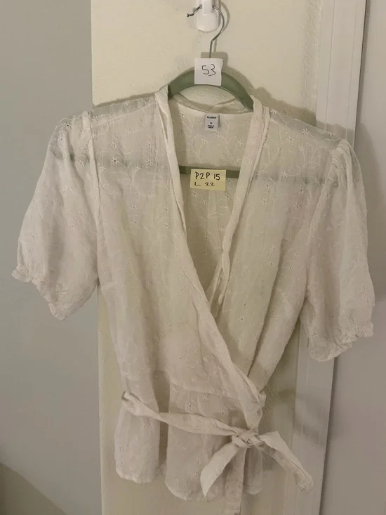 Old Navy White Embroidered Wrap Blouse