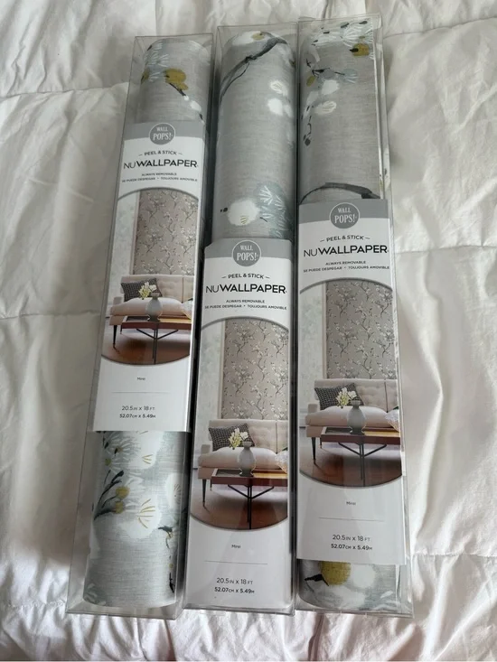 Wall Pops! Peel & Stick Floral Gray Wallpaper - Soft Gray with Yellow Accents