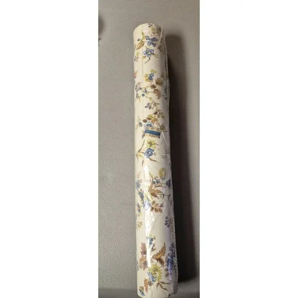 Vintage Vinyl Floral Wallpaper Blue Brown Green Textured Feel